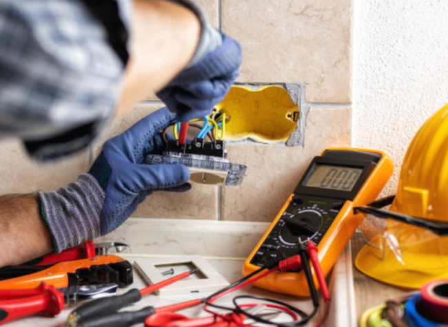 Electrician installing an outlet.