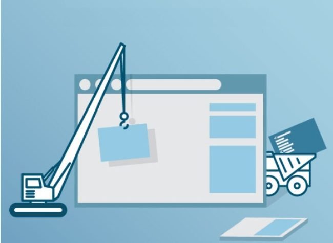 Graphic design of construction equipment constructing a website.